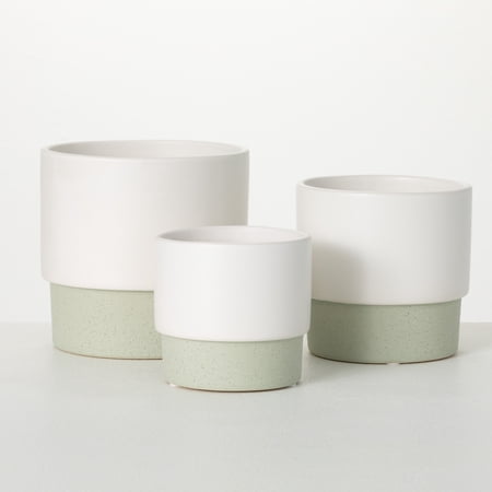 Sullivans 4.25", 5.25" & 6" Ceramic Rimmed Two-Toned Pots Set of 3, Multicolored