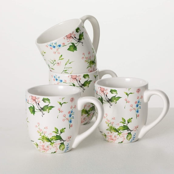 Sullivans 4.25" Peacock & Floral Mug Set of 4, Ceramic