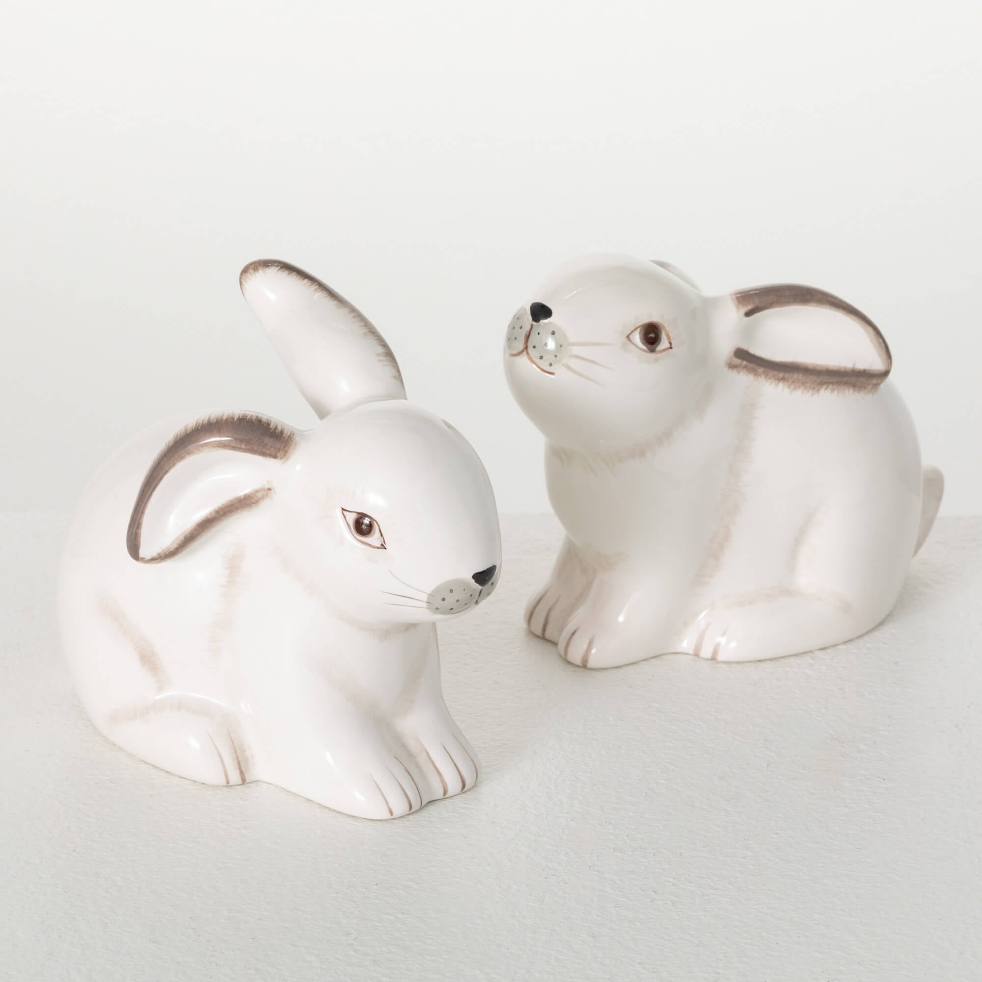 White Ceramic Spring Bunny Figurines Set of 2