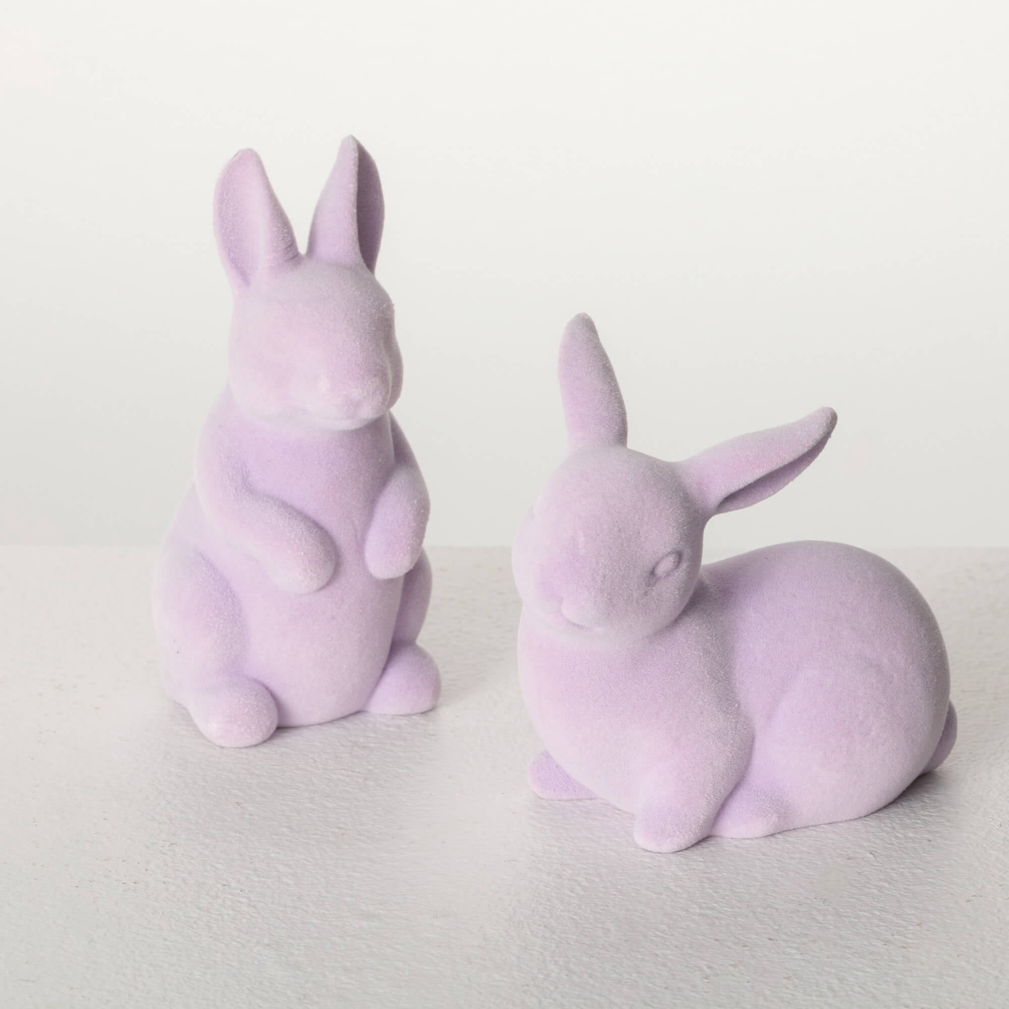 Sullivans 5.5" & 4.25" Lilac Velveteen Bunny Set of 2, Ceramic