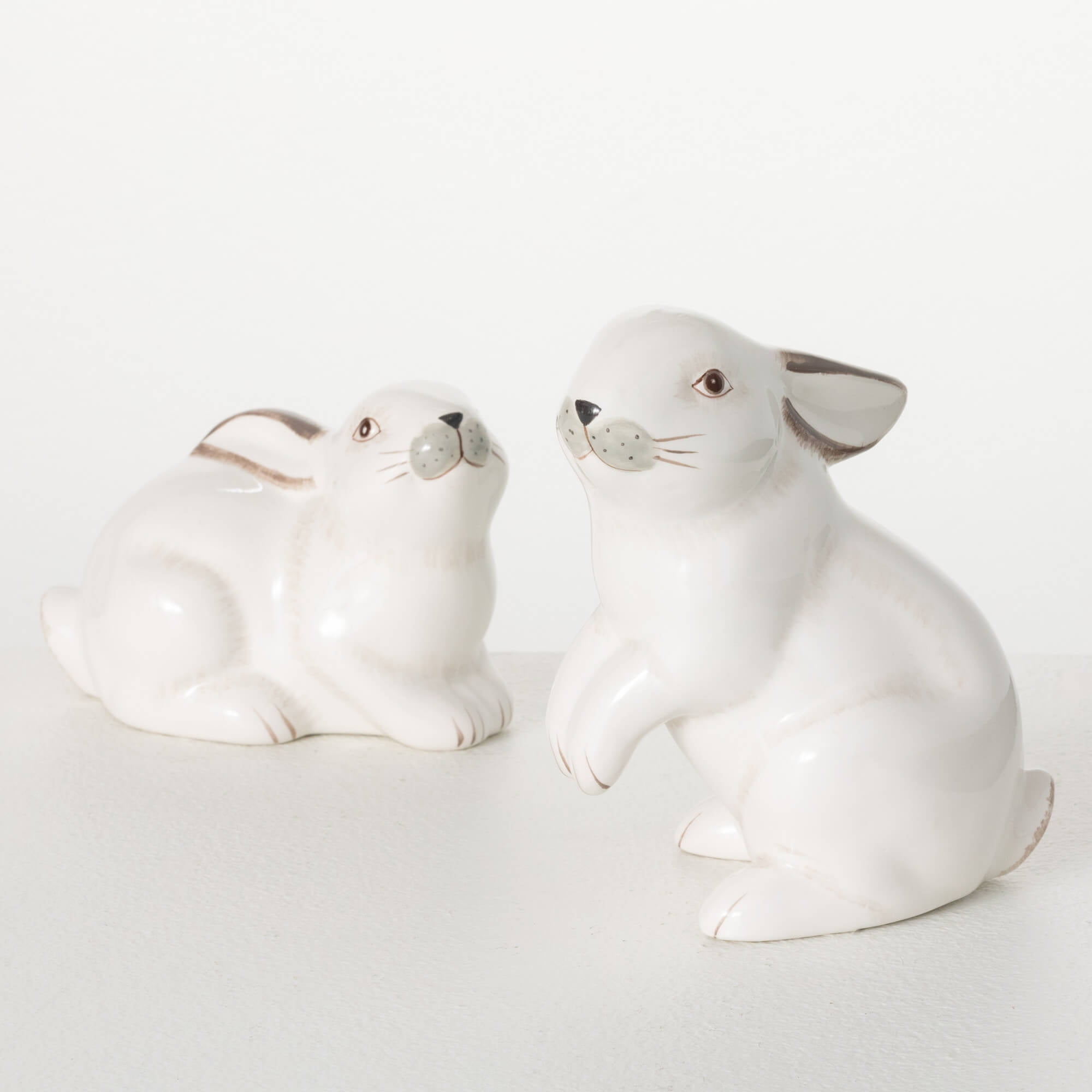 White Ceramic Spring Bunny Figurines Set of 2