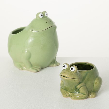 Sullivans 6.25" & 3.5" Toad-Ally Fun Planter Set of 2, Green