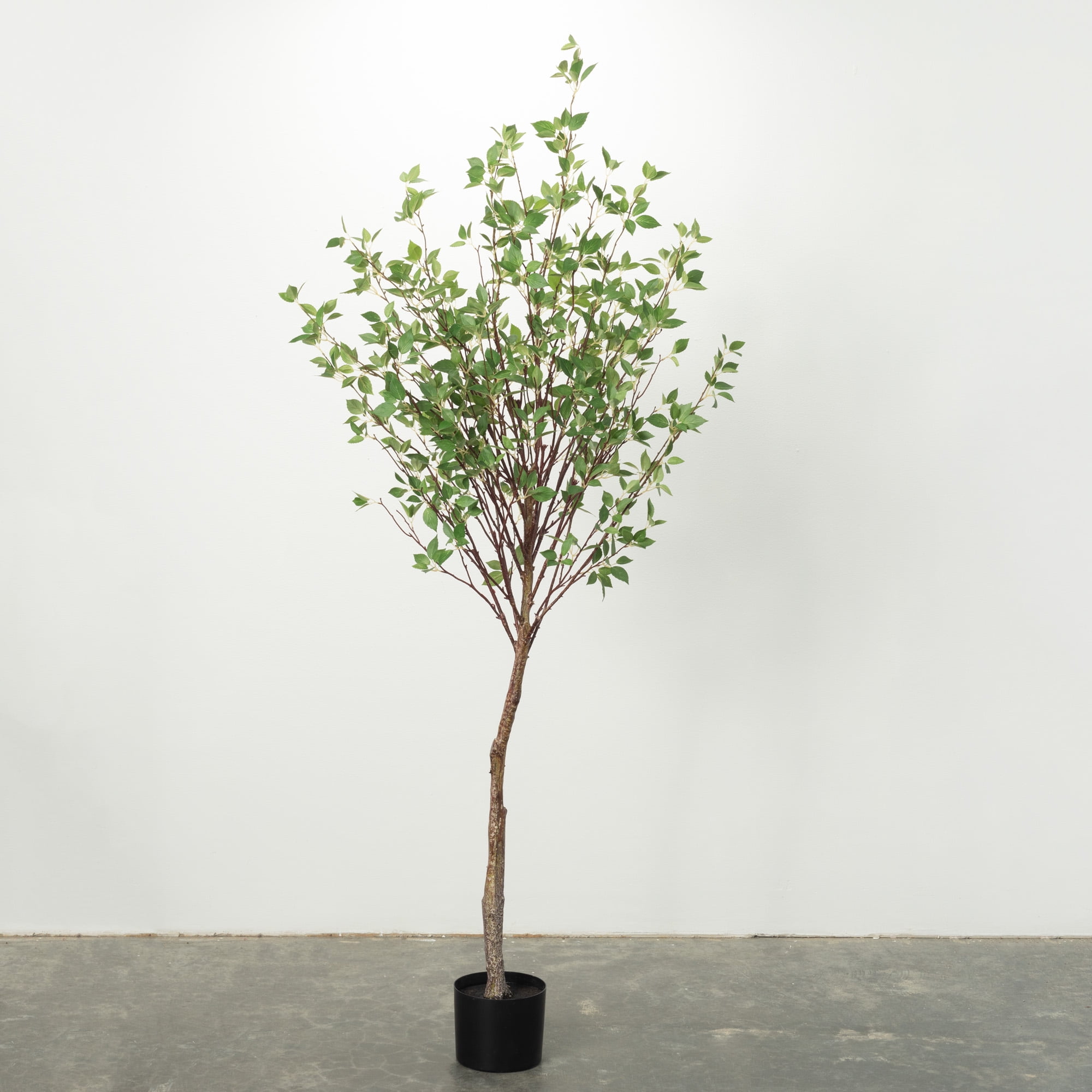 72" Tall Green Faux Mountain Leaf Tree in Black Pot
