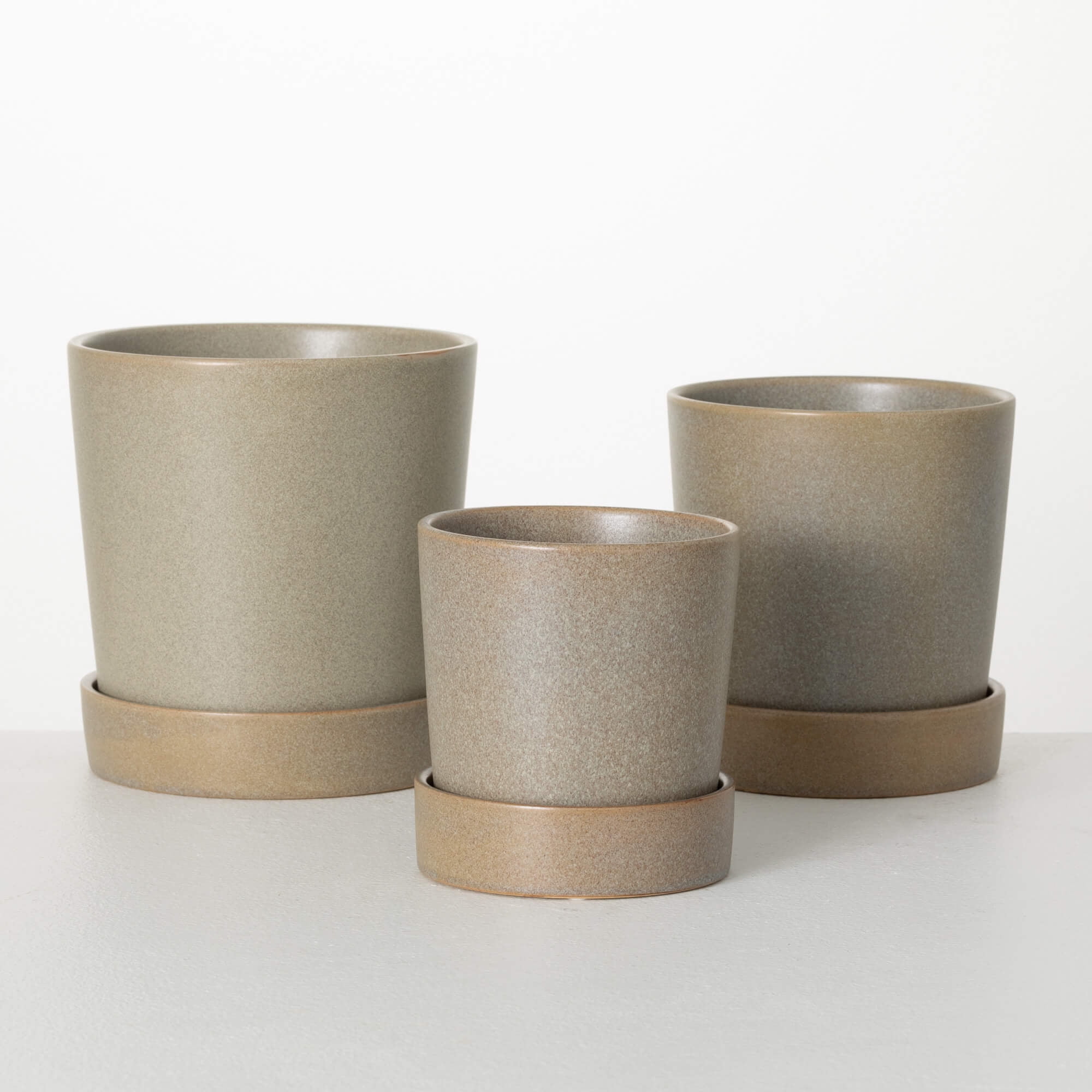 Sullivans 8", 7.25" & 6" Sand Planter With Saucer Set of 3, Ceramic