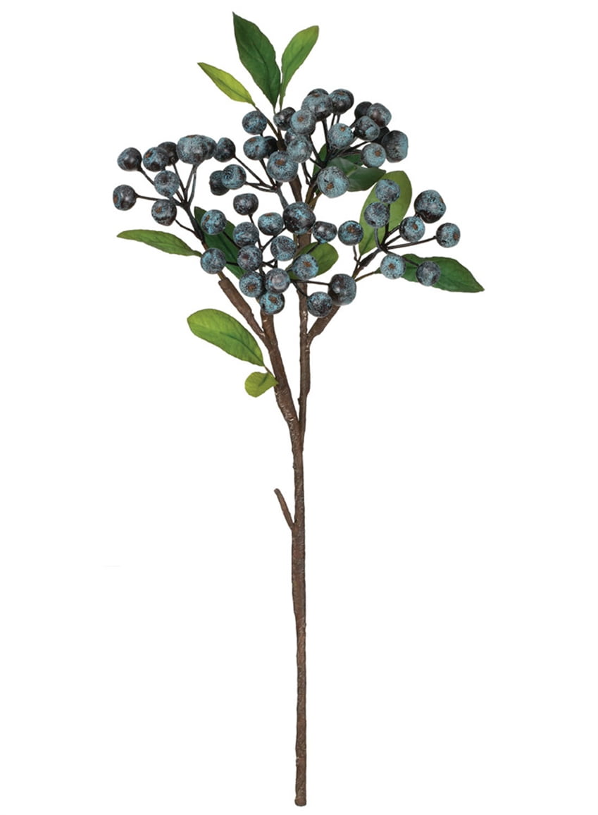 Sullivans Artificial Berry Cluster With Leaves Pick 18"H Blue Berries