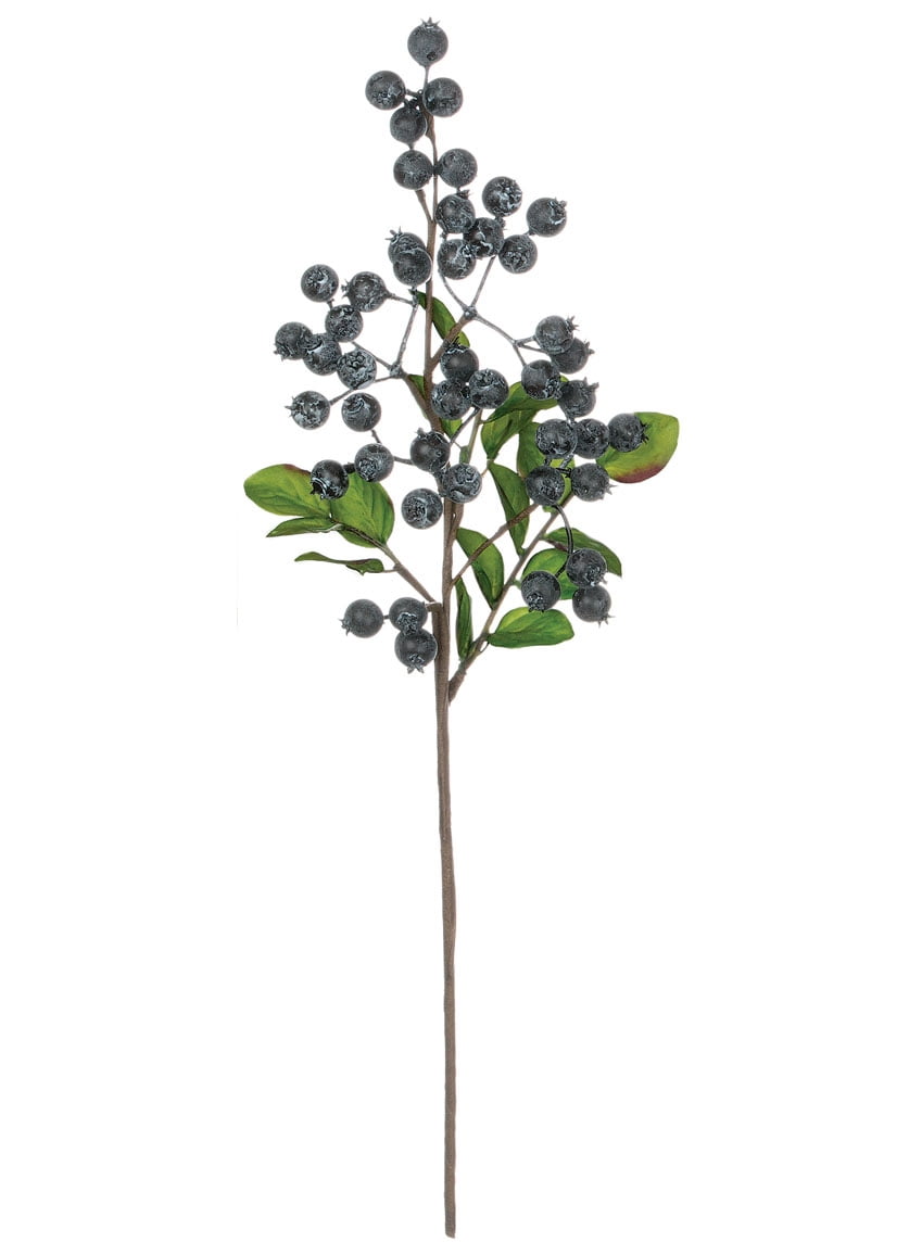 Sullivans Artificial Berry With Leaves Pick 15"H Blue Berries