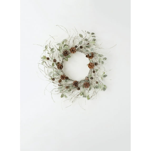 Sullivans Artificial Birch, Leaf and Pinecone Wreath 30"H Green