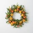 thumbnail image 1 of Sullivans Artificial Blooming Ranunculus Wreath 20"H Orange Flowers, 1 of 3