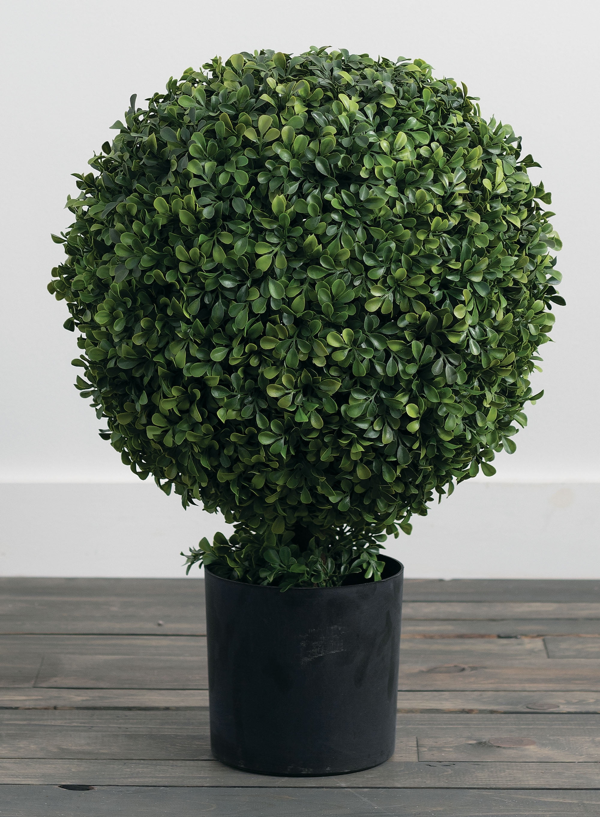 Green Plastic Boxwood Topiary in Black Pot, 27"