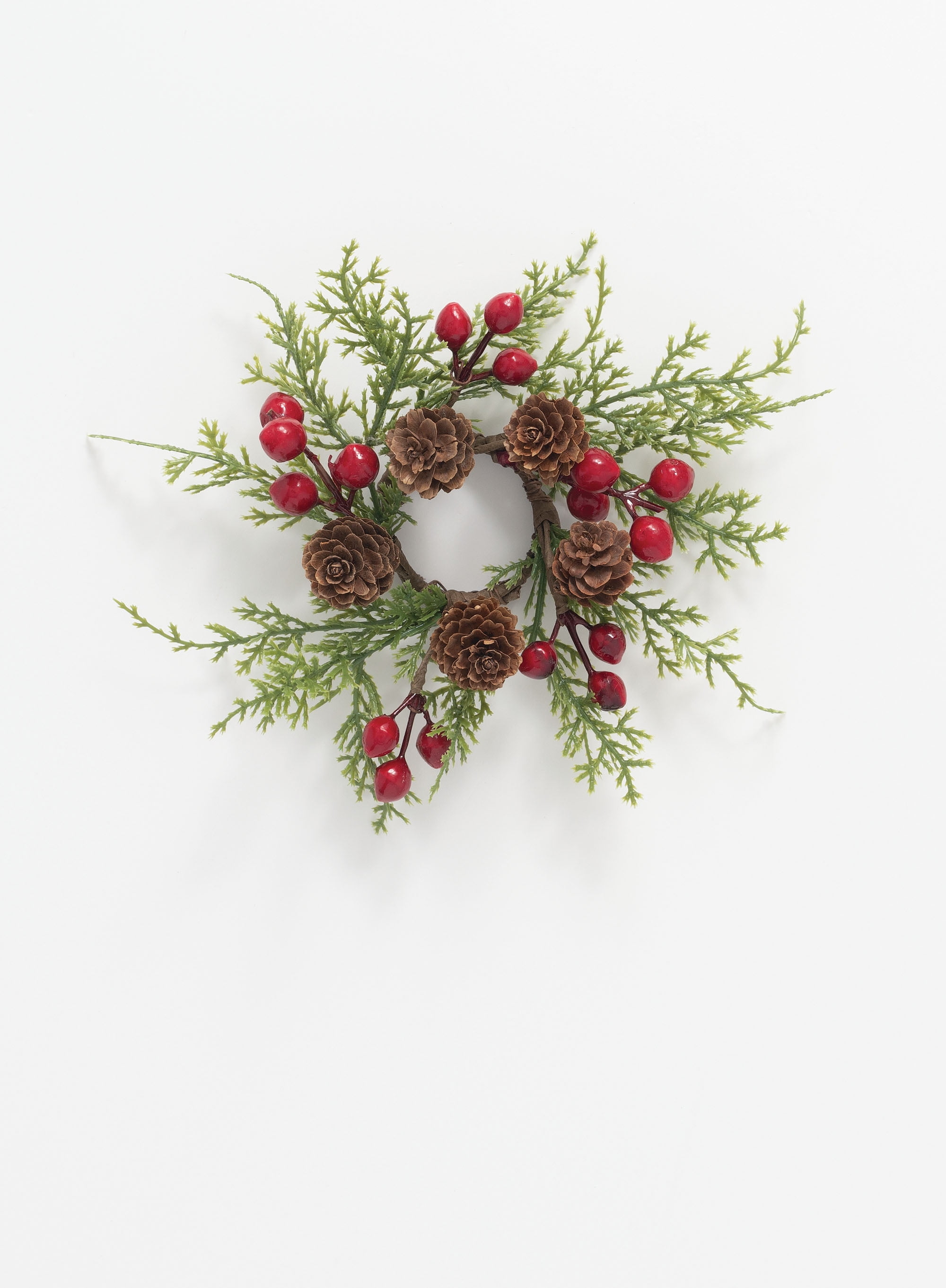 Sullivans Artificial Cedar, Berry, and Pine Cone Wreath 8"H Green