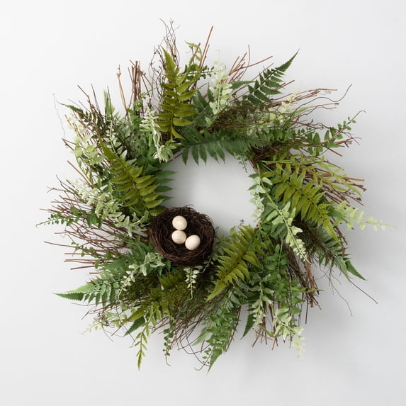 Sullivans Artificial Fern Twig Nest Wreath 21"H Green