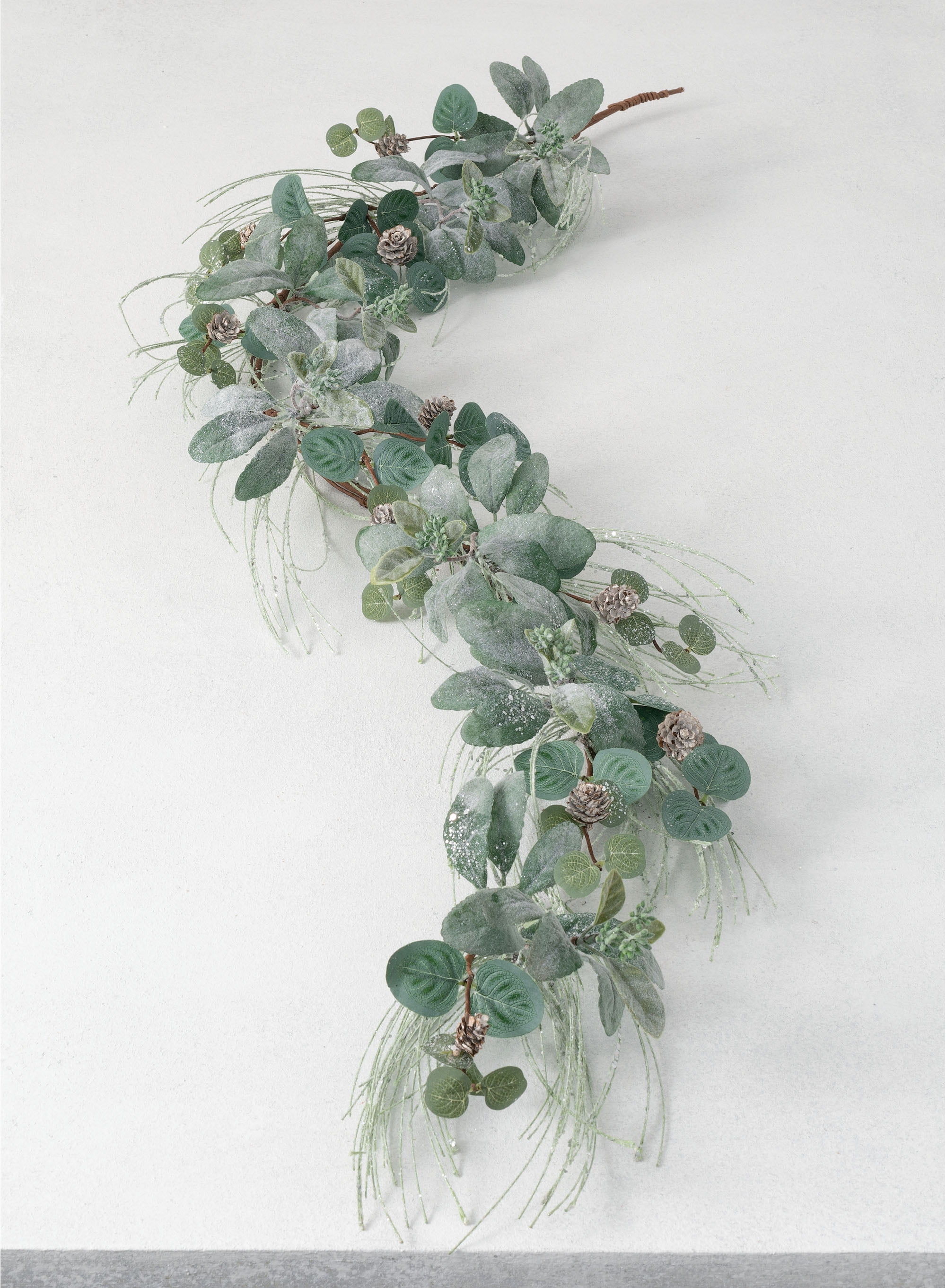Sullivans Artificial Ice Pine, Lamb Ear and Eucalyptus Garland 66"L Green