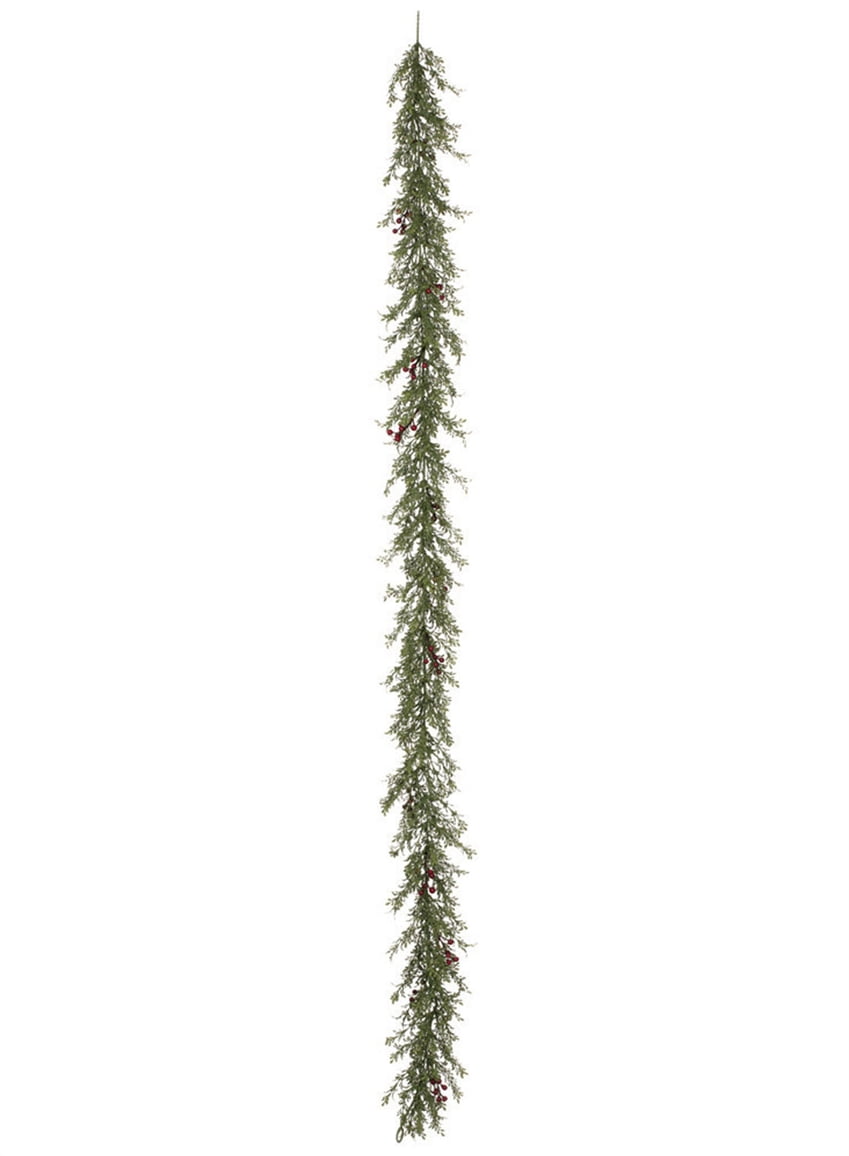 72" Artificial Green Mini Leaf and Red Berries Garland