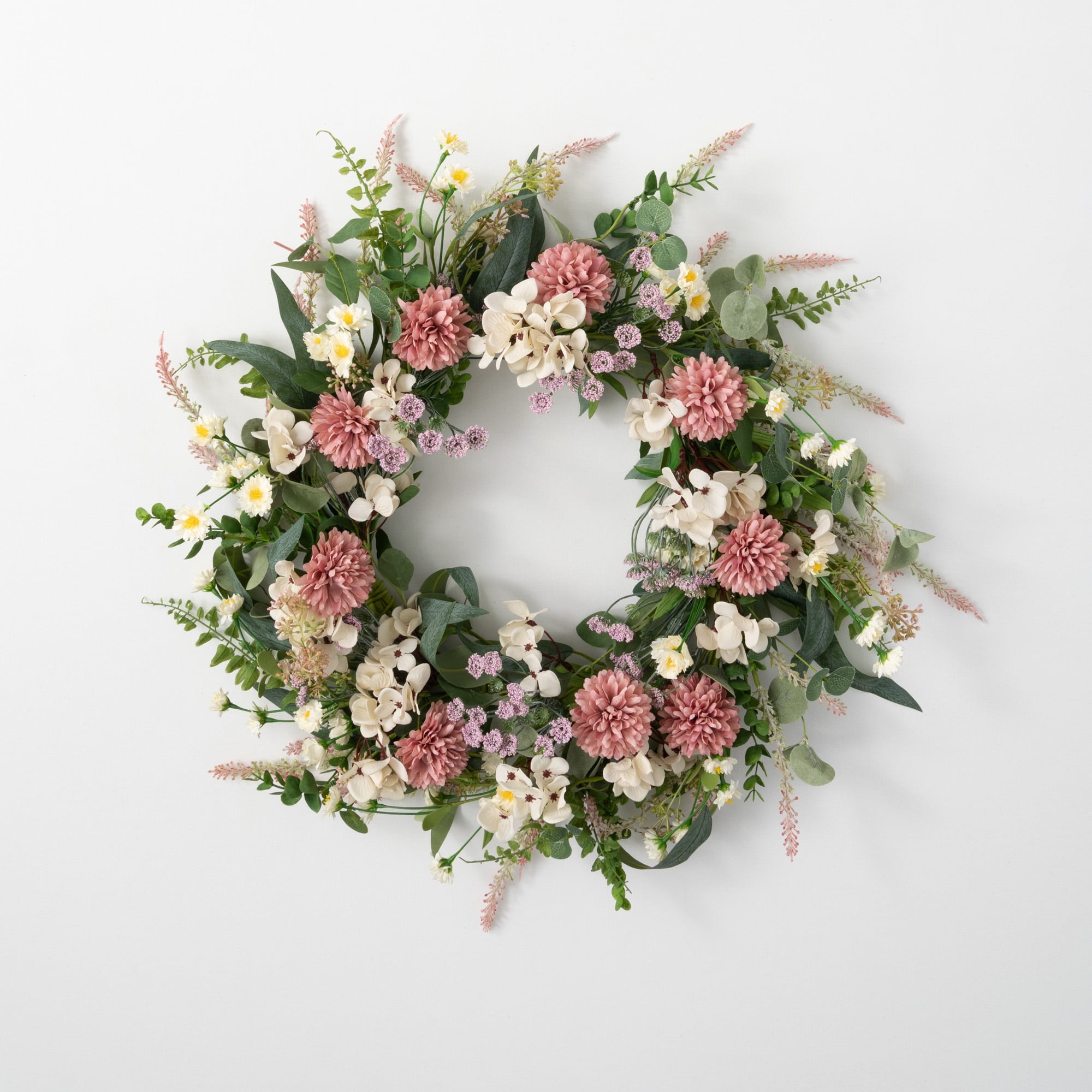 19" Pink and White Artificial Floral Spring Summer Front Door Wreath