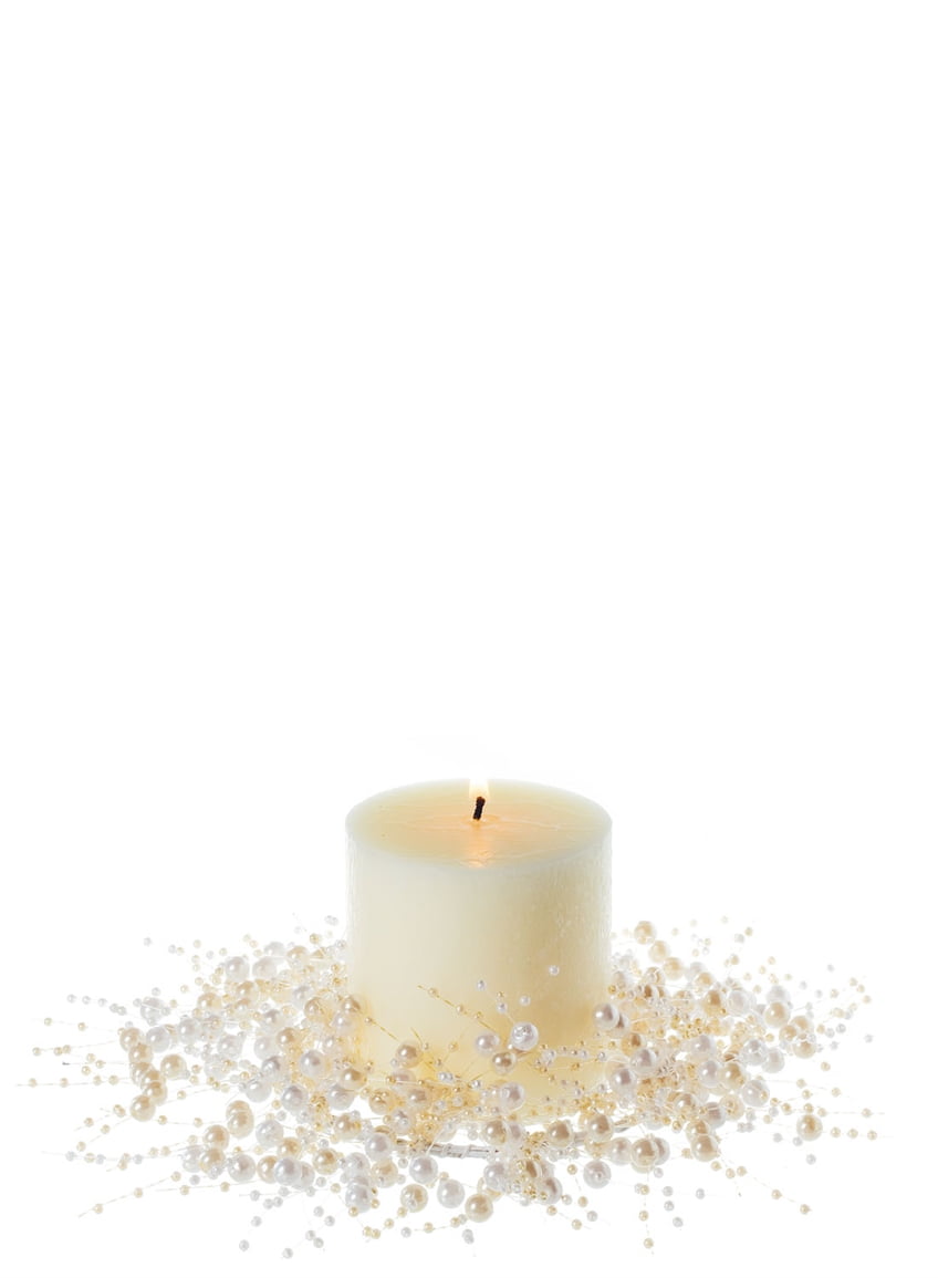 Off-White Pearl Bead Accent Wreath 8"