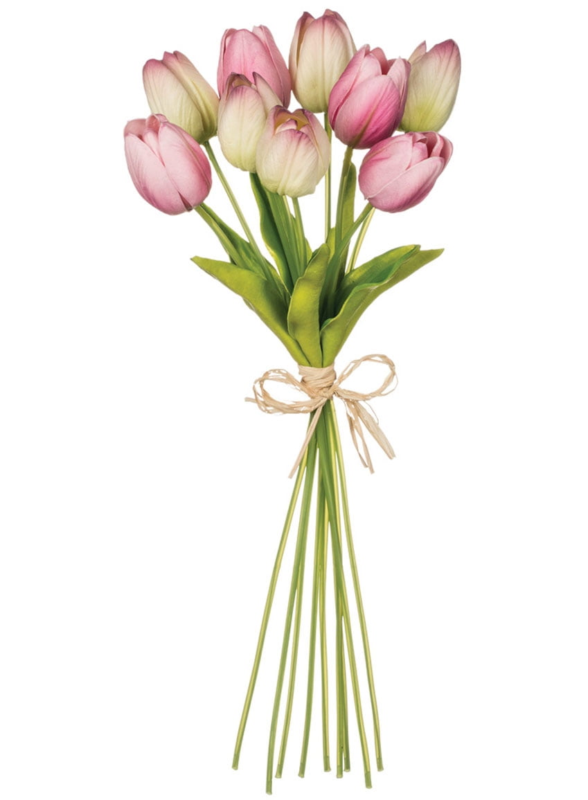 15" Purple Artificial Tulip Bouquet with Green Stems