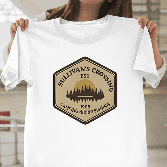 Sullivans Crossing Camping Hiking Fishing Outdoor Unisex T-Shirt, up to size 3XL.