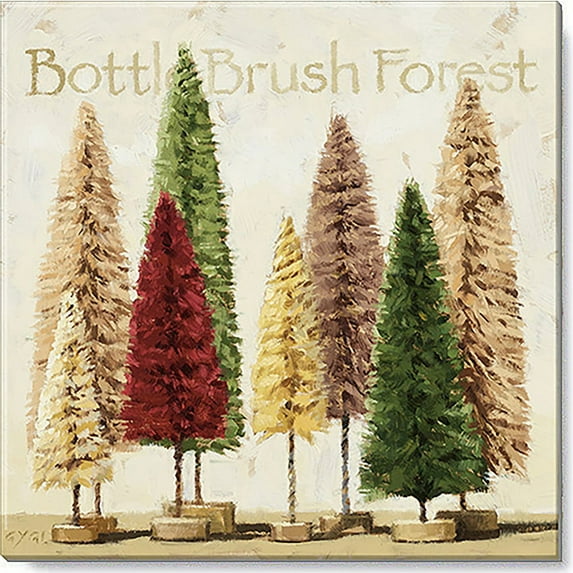 Sullivans Darren Gygi Christmas Bottle Brush Forest Canvas, Museum Quality Giclee Print, Gallery Wrapped, Handcrafted in USA 14"W x 14"L Multicolored
