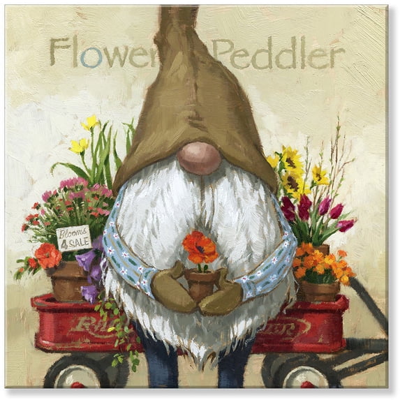 Sullivans Darren Gygi Flower Peddler Gnome Museum Quality Giclee Print, Gallery Wrapped, Handcrafted in USA 5"W x 5"L Multicolored