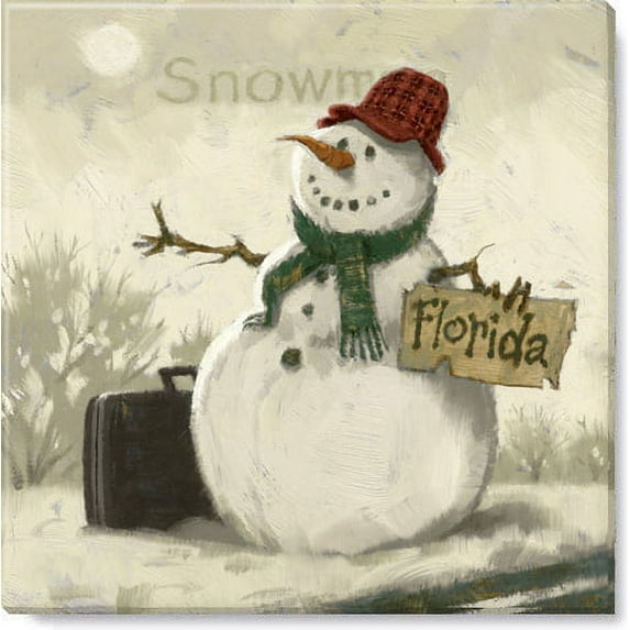 Sullivans Darren Gygi Snowman with Suitcase Canvas, Museum Quality Giclee Print, Gallery Wrapped, Handcrafted in USA 9"W Off-White