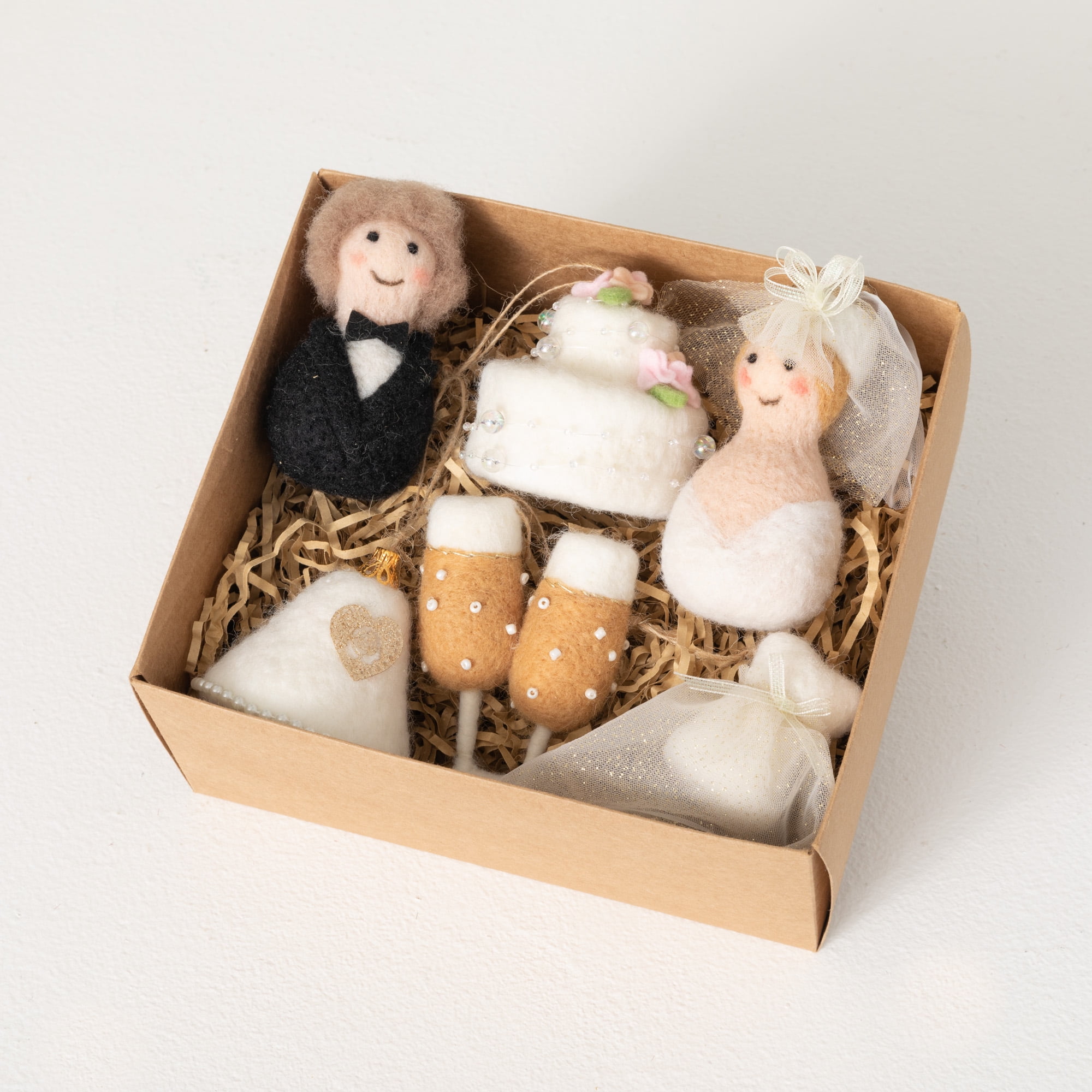 Multicolor Felt Wedding Ornament Set with Wool Details