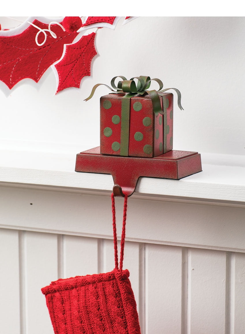 Sullivans Gift Box Stocking Holder 5"H Red & Green