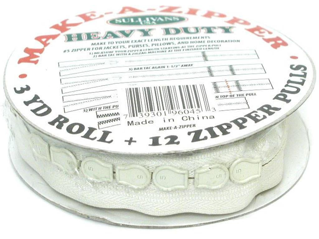 Sullivans Heavy-Duty Make-A-Zipper 3Yd Reel Cream