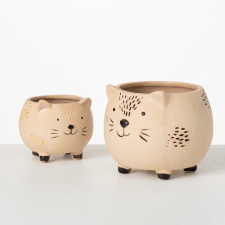 Sullivans Kitschy Cat Ceramic Planter Set of 2, 4.25"H & 3"H Multicolored