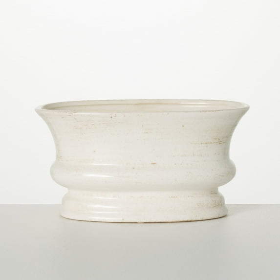 Sullivans Low Oval Planter Vase 5"H Off-White