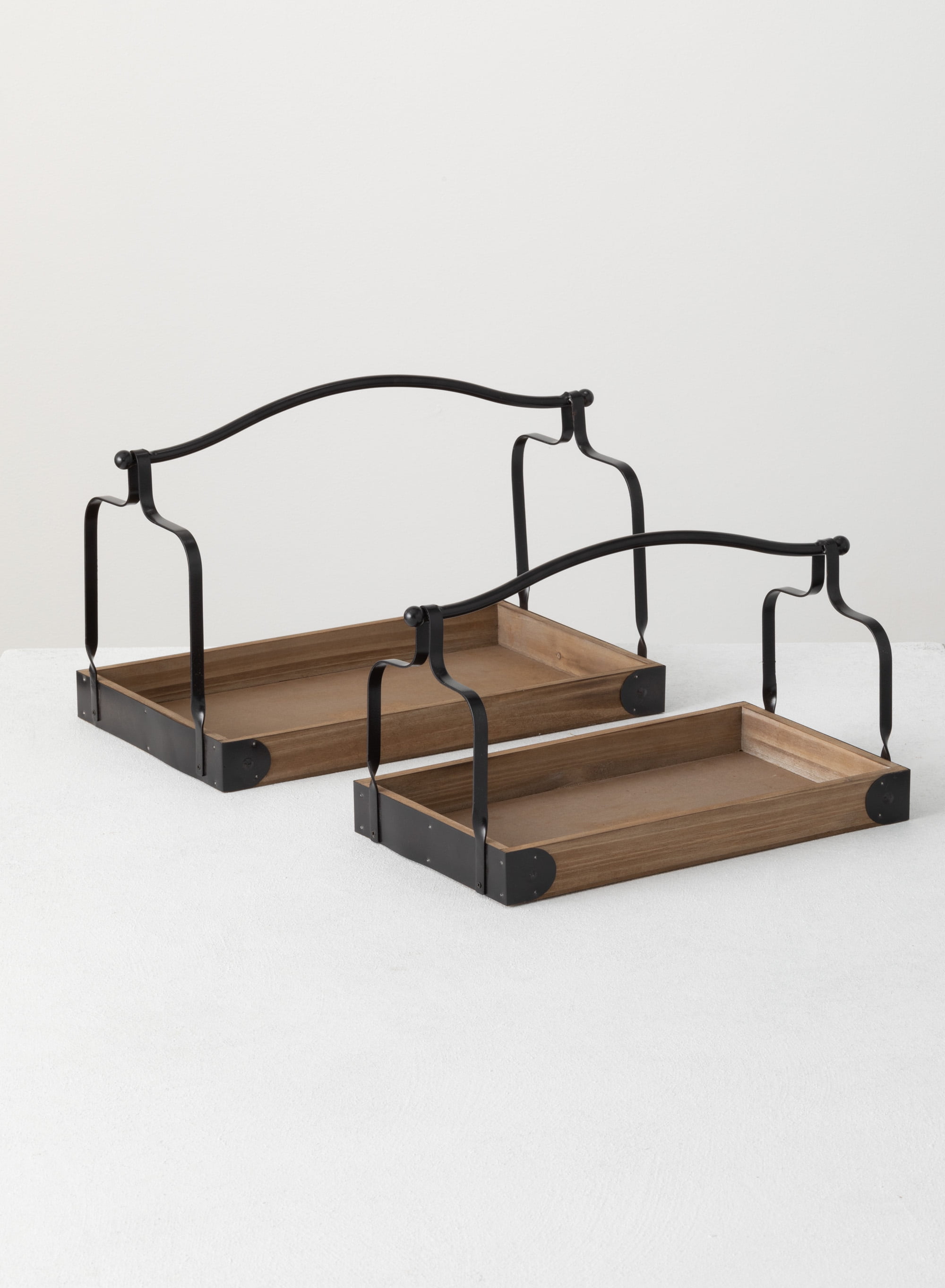 Sullivans Set Of 2 Wooden Trays 10"H & 8.25"H Brown