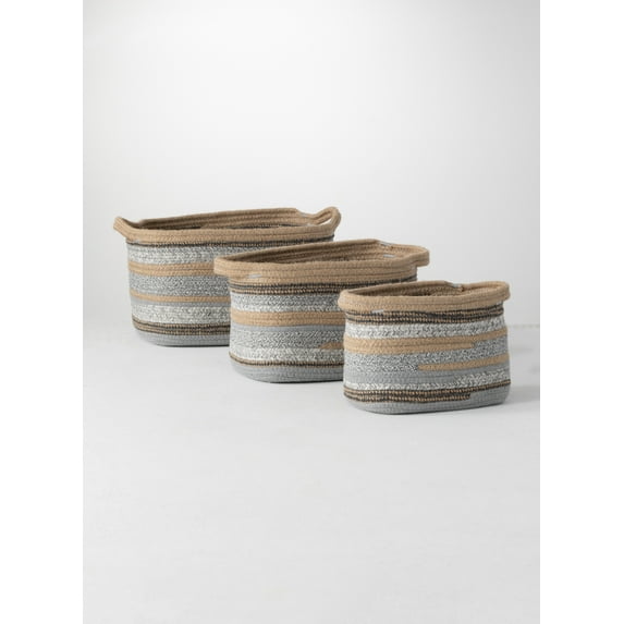 Sullivans Set Of 3 Jute & Polyester Baskets 9"H, 8.5"H & 8"H Brown