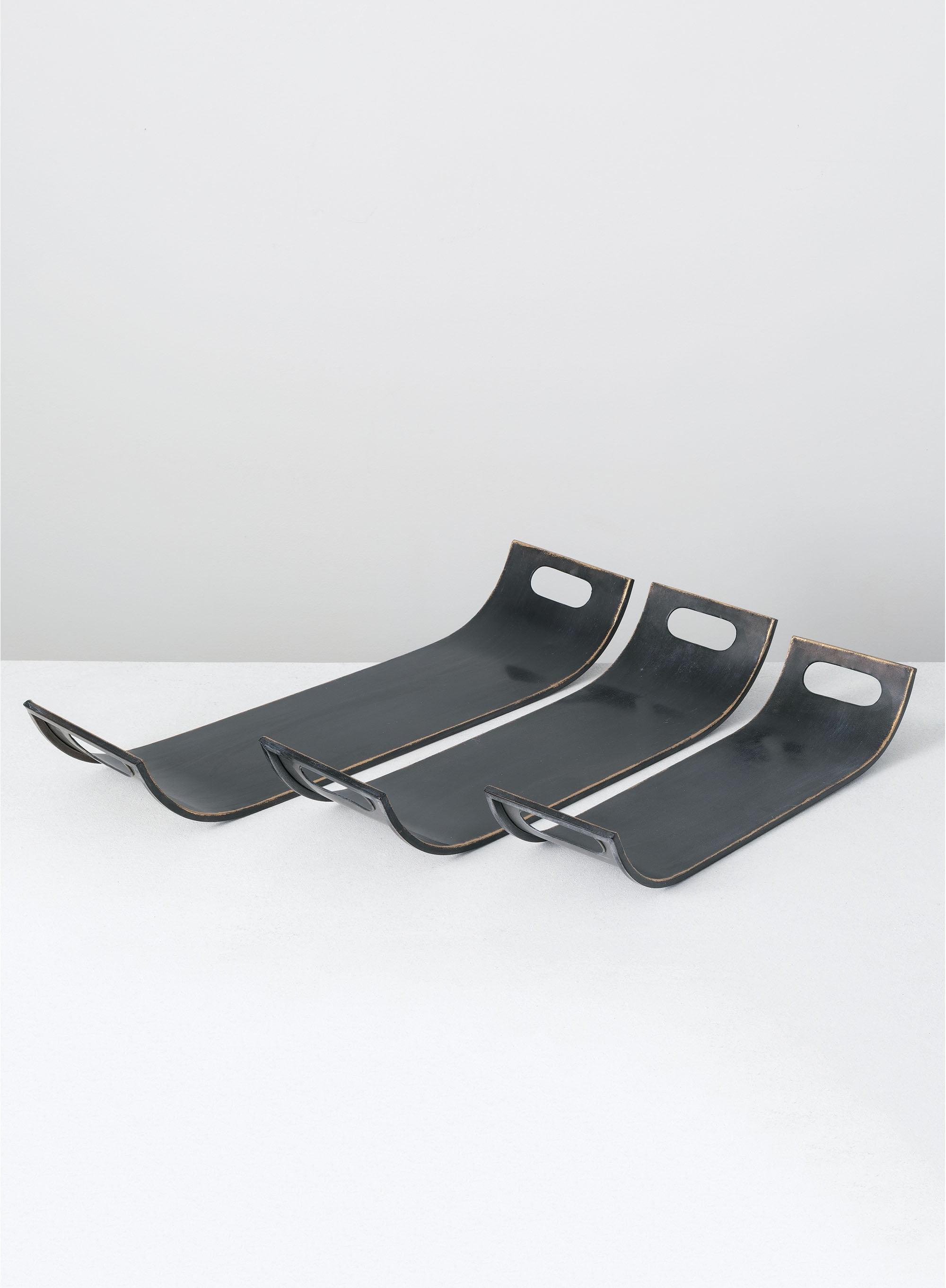 Set of 3 Black Metal Decorative Trays with Gold Trim