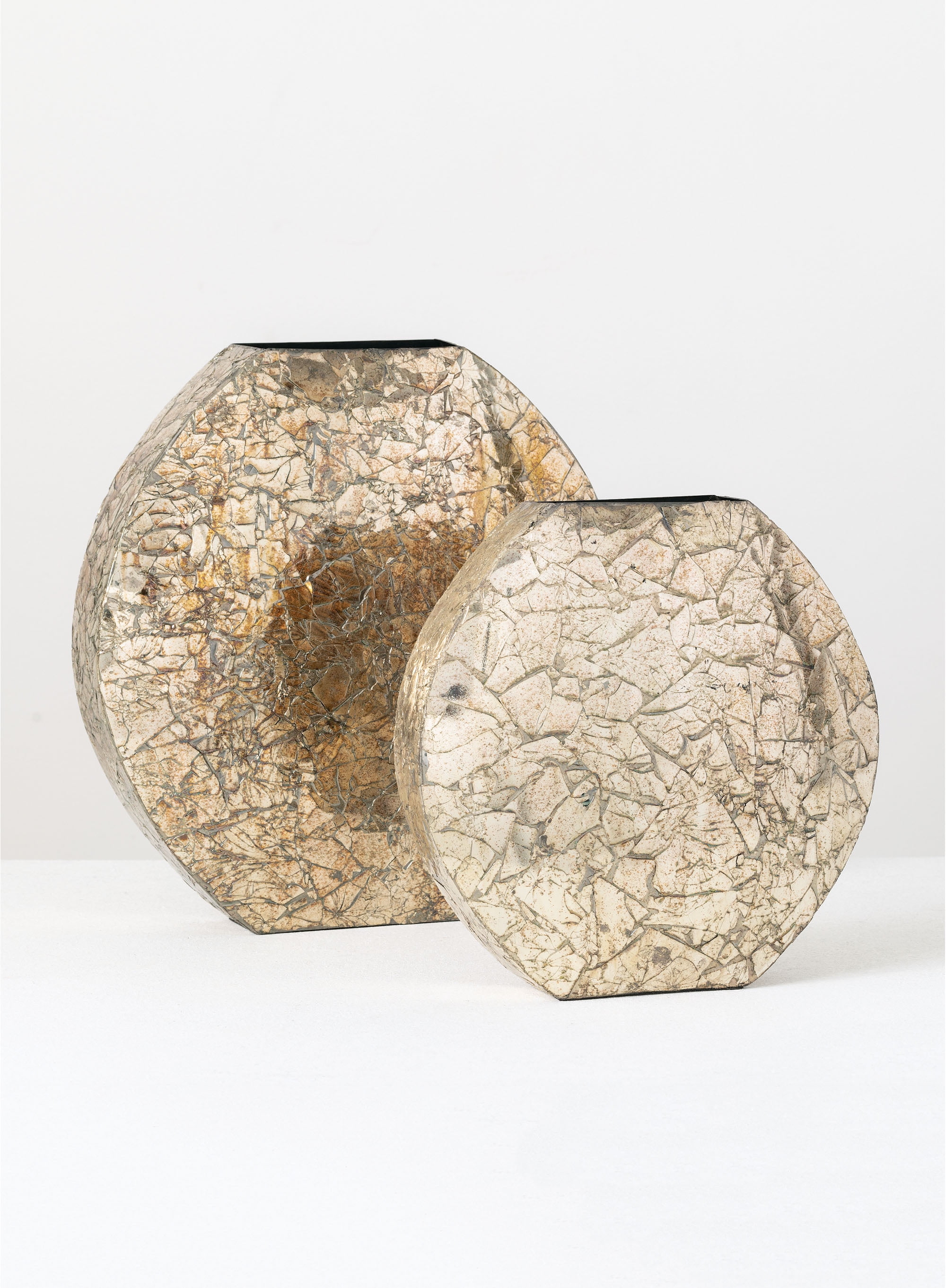 Set of 2 Gold Mosaic Metal Decorative Vases