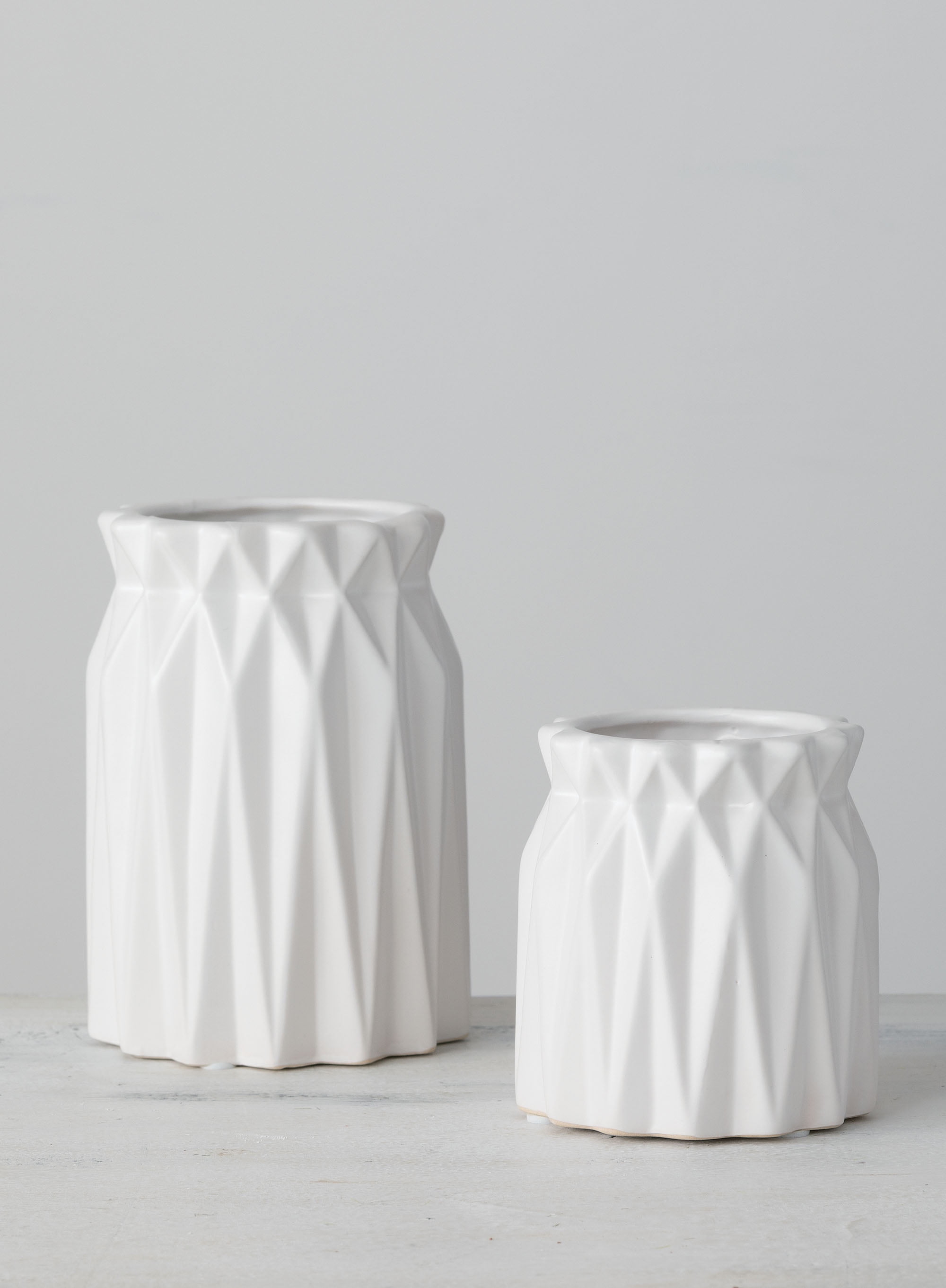 White Ceramic Geometric Origami Decorative Table Vases Set