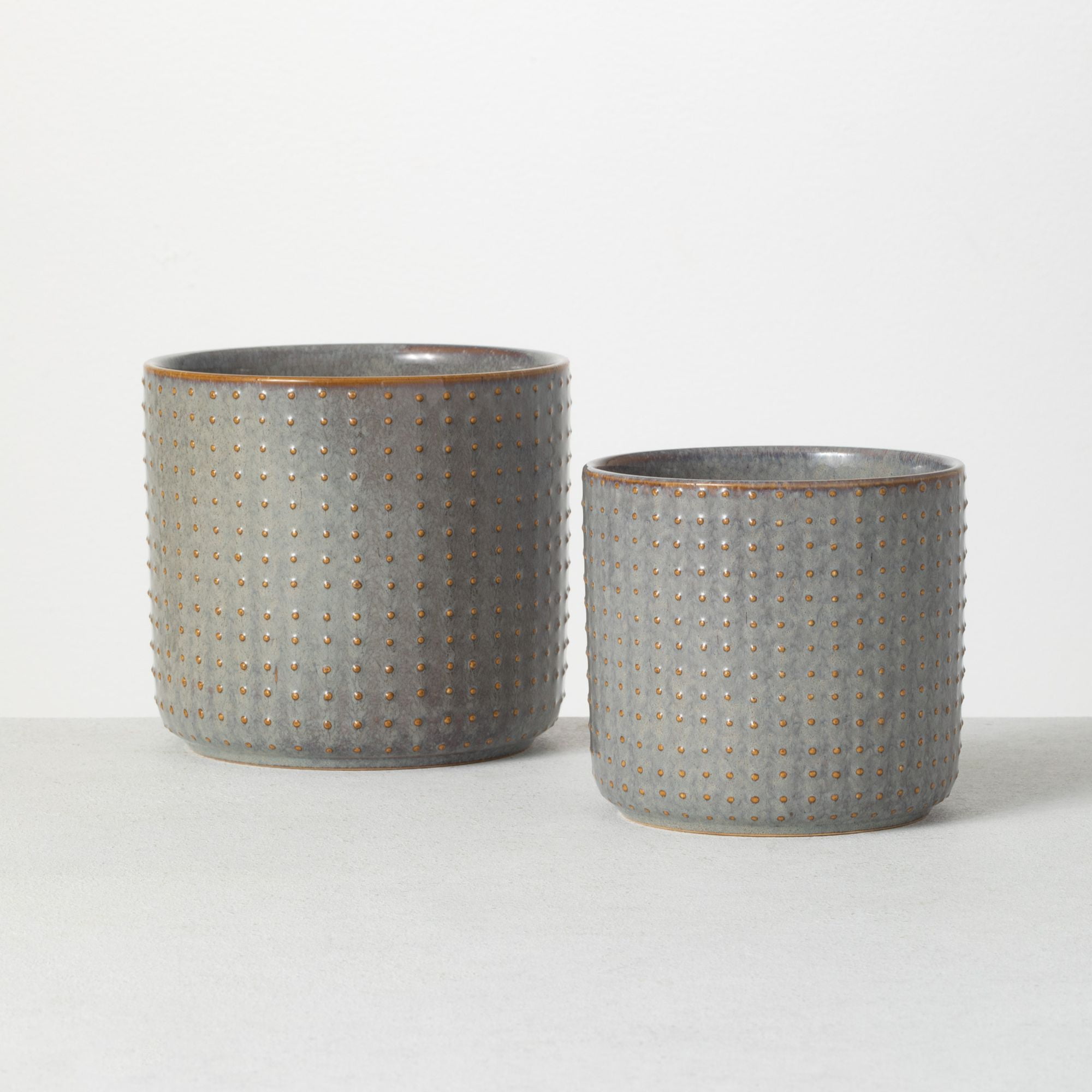 Gray Ceramic Patterned Planters Set for Indoor/Outdoor Use