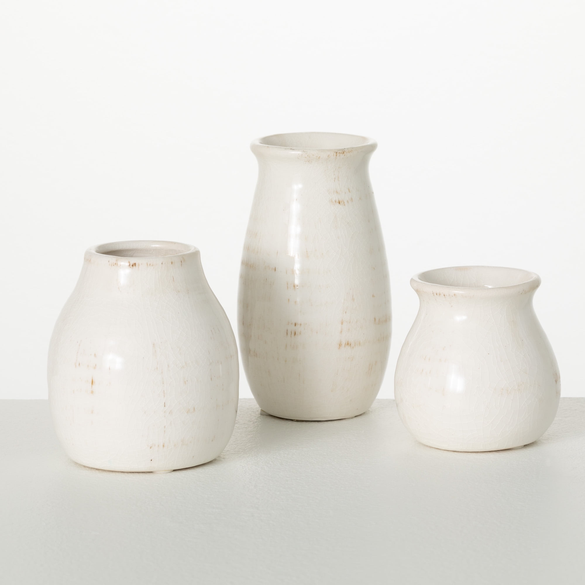 Sullivans Set of 3 Petite Ceramic Vases 3H, 4.5H & 5.5H White
