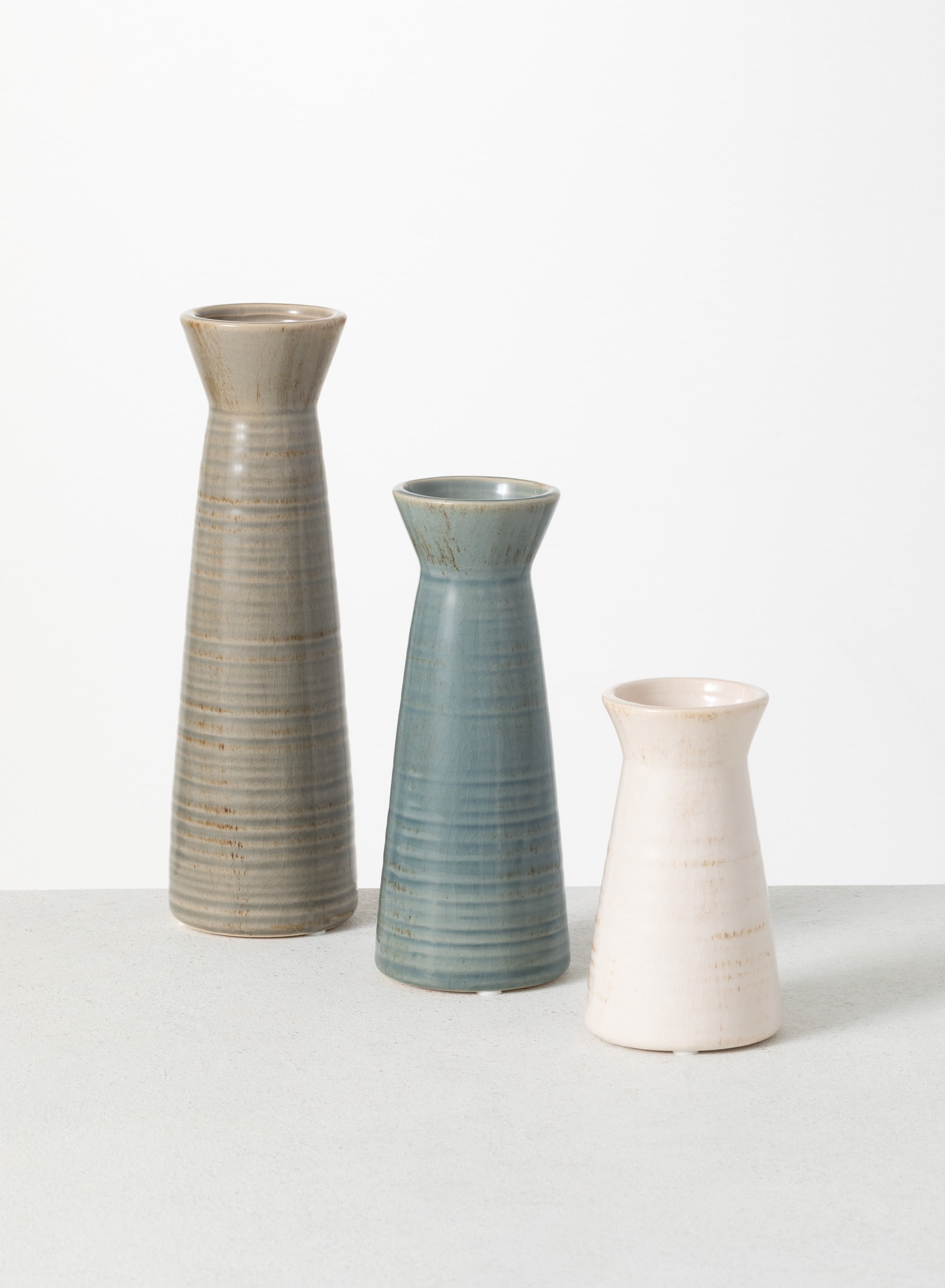 Sullivans Set of 3 Small Vases 10.25"H, 8"H, & 5.5"H Blue, Tan & White