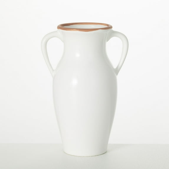 Sullivans White Natural Rimmed Ceramic Vase With Handles, 8"H