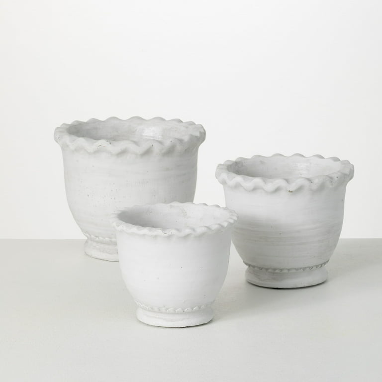 Sullivans White Scalloped Edge Ceramic Planter Set of 3, 6.5