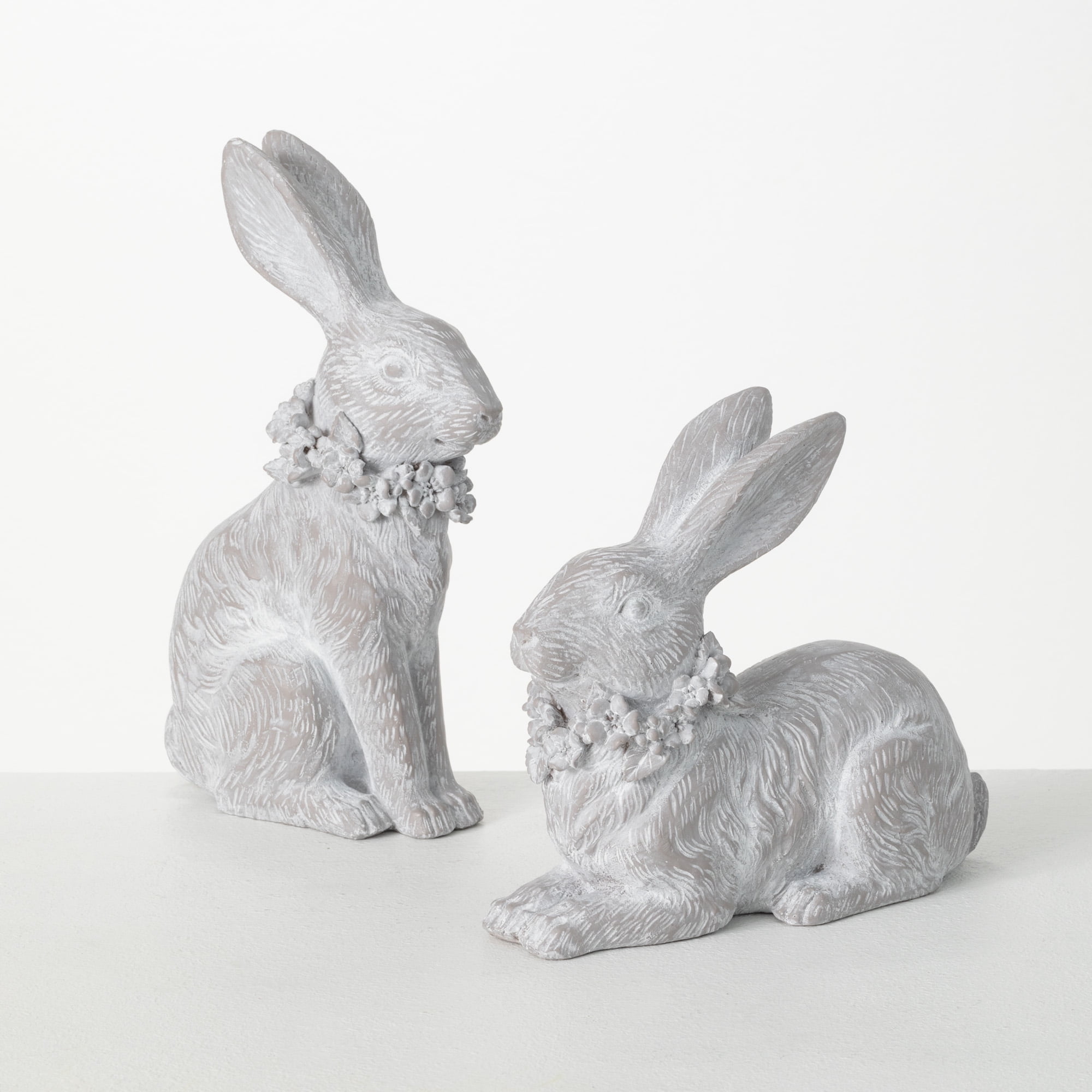 Sullivans Whitewashed Resting Decorative Bunny Sculpture Set of 2, 6.25 ...