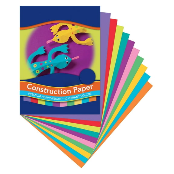Sulphite Construction Paper, 50 Sheets 9 x 12 Inches, Heavyweight Craft Paper for Art Projects, 10 Assorted Colors, Multicolor