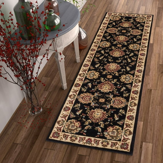 Sultan Sarouk Black Persian Floral Oriental Formal Traditional 3x12 (2'7" x 12') Runner Rug Stain / Fade Resistant Contemporary Floral Thick Soft Plush Hallway Entryway Living Dining Room Area Rug