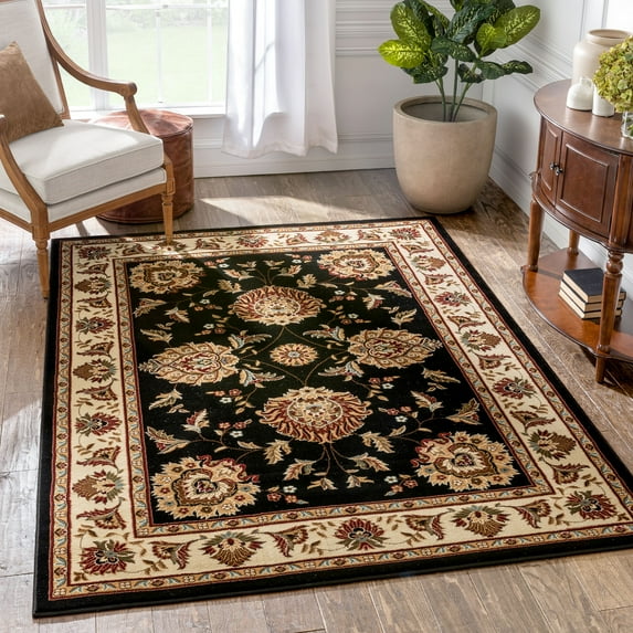 Sultan Sarouk Black Persian Floral Oriental Formal Traditional 9x13 (9'2" X 12'6") Oversized Area Rug Stain / Fade Resistant Modern Floral Thick Soft Plush Mansion Great Room Living Dining Room Rug