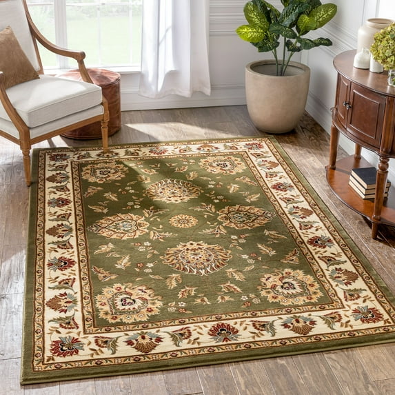 Sultan Sarouk Green Oriental Area Rug Persian Floral Formal Traditional Area Rug 7' x 9' Easy Clean Stain Fade Resistant Shed Free Modern Classic Contemporary Thick Soft Plush Living Dining Room Rug