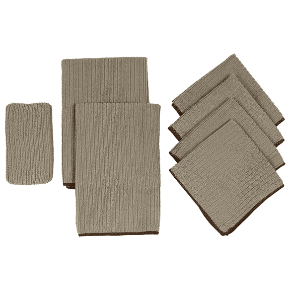 Sultan's Linens 7-Piece Kitchen Cleaning Towel, Dishcloth and Sponge Set Brown