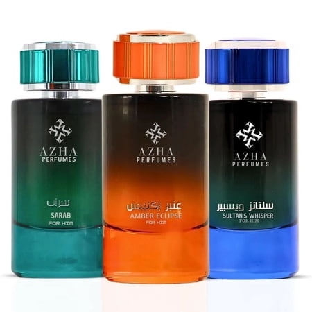 Sultan's Whisper, Amber Eclipse & Sarab For Him Eau De Parfum Sprays 100ml (3.4 oz) by Azha (Collection)