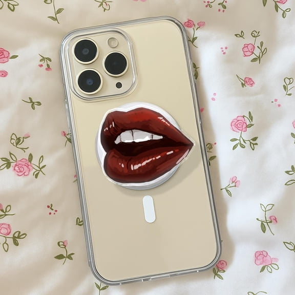 Sultry Red Lips Phone Grip, Aesthetic Glamour MagSafe Phone Holder, Bold Makeup Artist Gift, Sassy Femme Fatale Mobile Stand