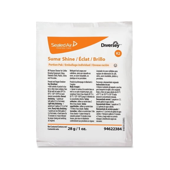 Diversey Sealed Air Suma Shine Portion Pak - Powder - 0.99 oz (0.06 lb) - 100 / Carton - White