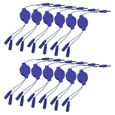 SumacLife 12 Pack Retracting Headphone Splitter Cables with Gold Plated Contacts Blue