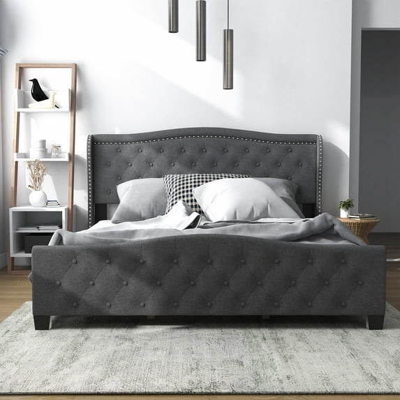 Sumala Tufted Fabric Panel Bed, Eastern King, Dark Gray